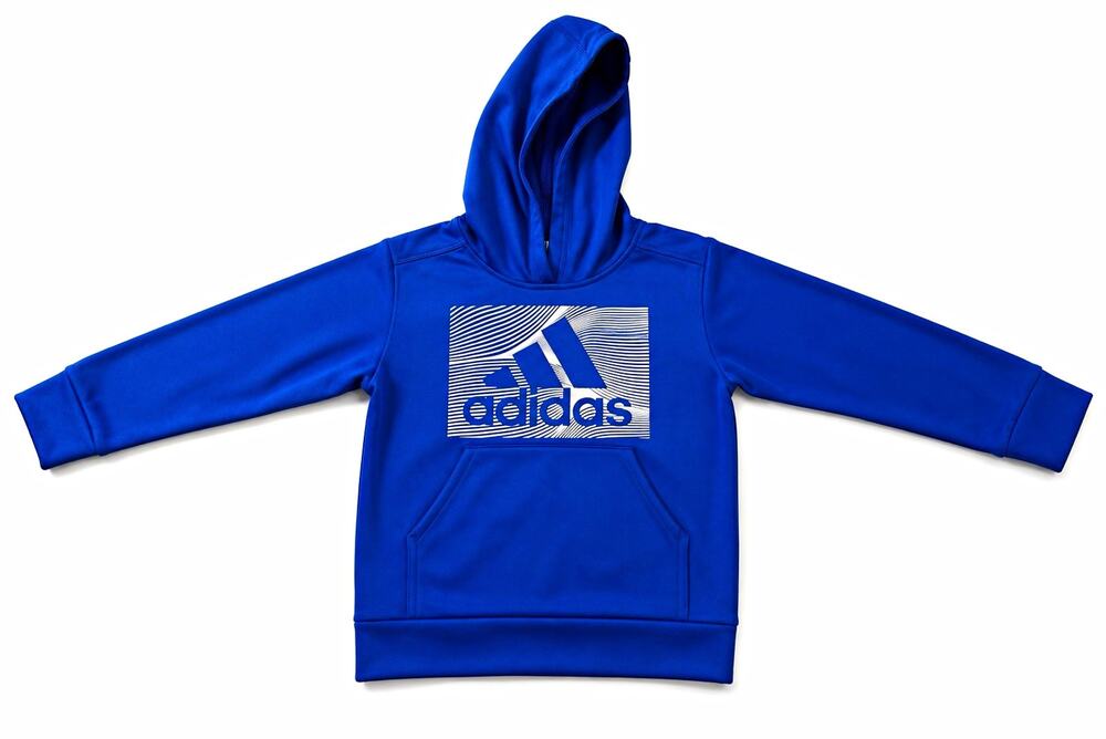 adidas Unisex Kids Blue Pullover Hoodie, Logo, Hooded, Pockets, Size 5